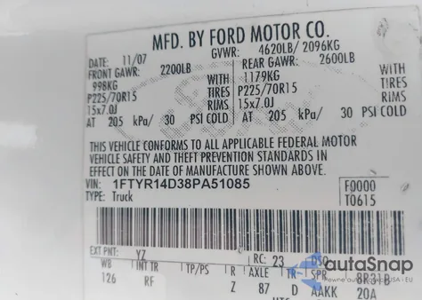 2008 Ford Ranger Xl/Xlt z USA, uszkodzony, nr VIN 1FTYR14D38PA51085